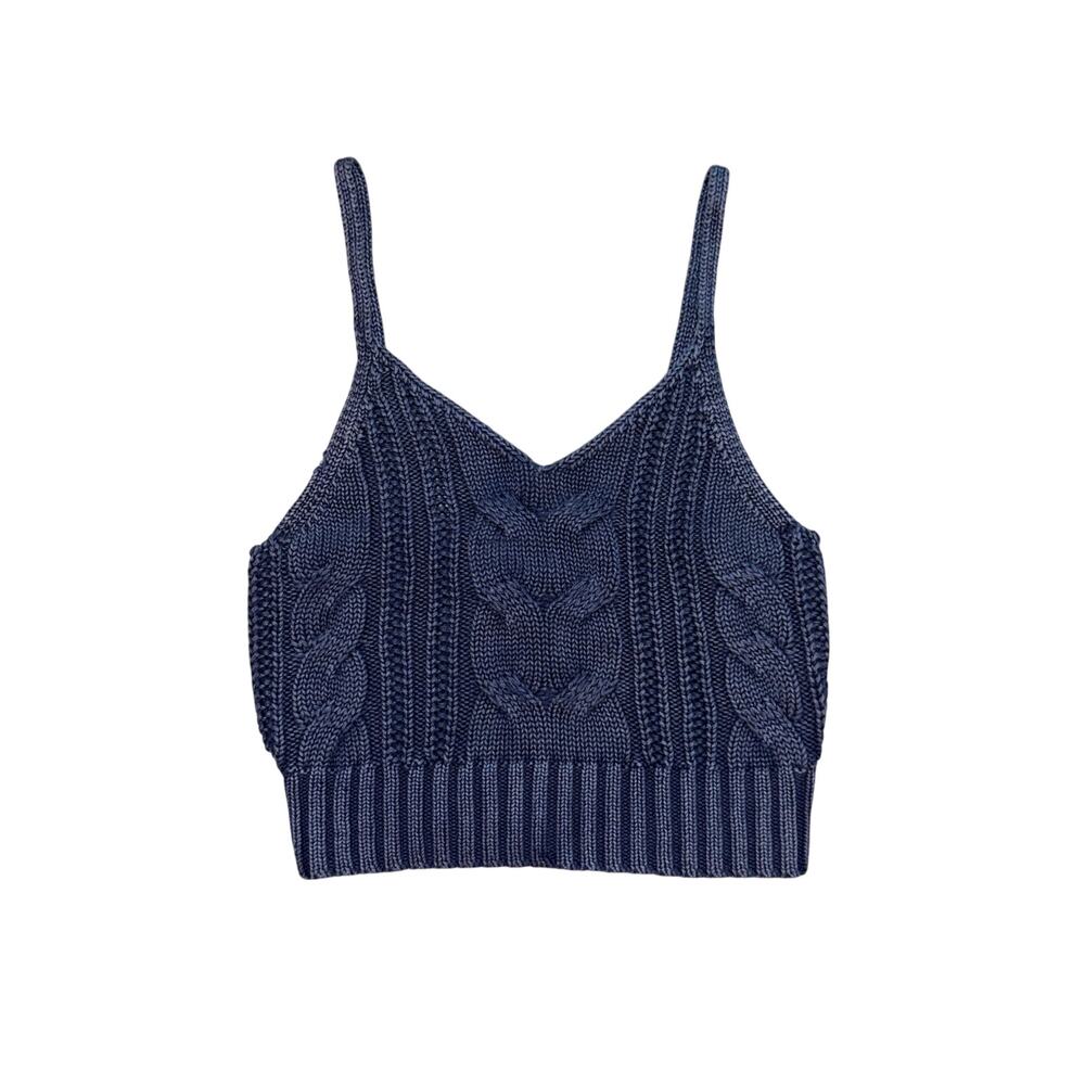 American Eagle Women S Blue Cable Knit Cropped Sweater Tank Cami 100% Cotton